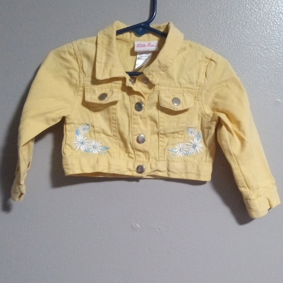 Little Lass Girls Yellow Cropped Jean Floral Jacket Size 18 Months - Picture 1 of 5